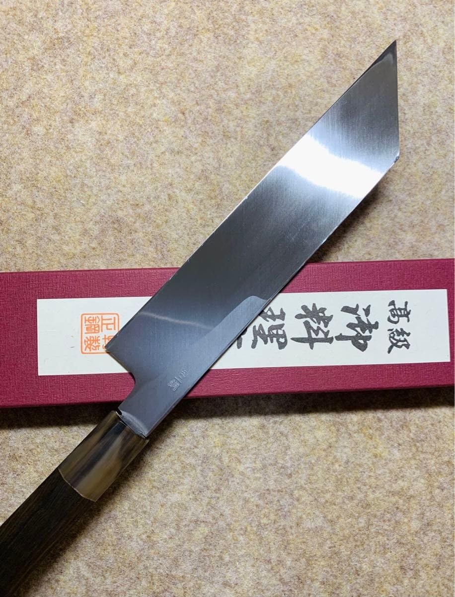 堺打刃物 切付 包丁 白ニ鋼 7寸 縞黒檀水牛八角柄